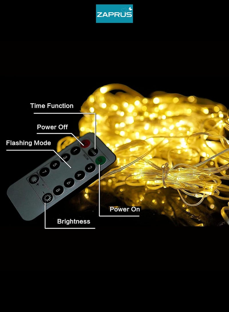 Zaprus 300 LED Fairy Curtain Lights USB Plug In, 8 Modes Fairy String Lights with Remote Controller, 3x3M Curtain Lights for Bedroom Indoor Outdoor Wedding Party Decoration - Image 3